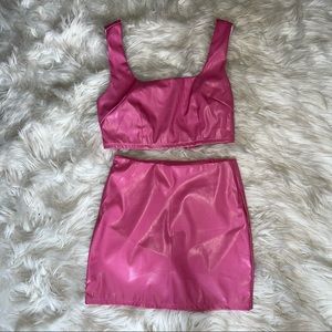 SHEIN pink pleather skirt set size XS never worn